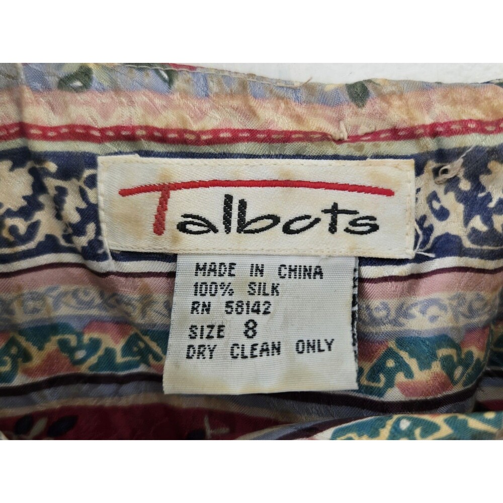 VTG Talbots Blouse Womens 4 Striped Floral 100% Silk Boho Artsy Whimsy Fairy - Picture 4 of 8